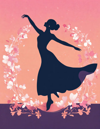 Illustration of a beautiful young woman in a blue dress on floral background. Vector illustration. ai generative.の素材