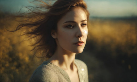 Blurry motion silhouette of a girl with long hair. ai generative.の素材