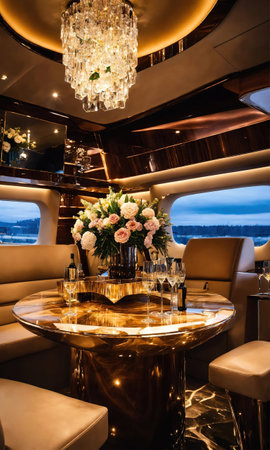 Interior of a luxury business jet airplane. Luxury travel. ai generative.の素材