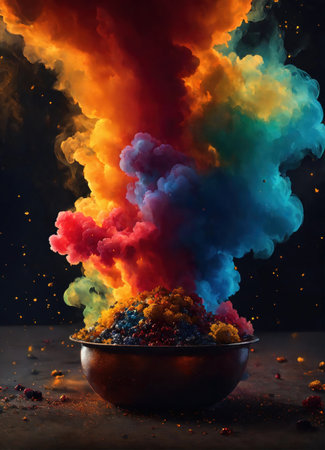 Colorful cloud with smoke on black background. ai generative.の素材