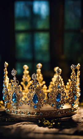 low key image of beautiful queen/king crown. vintage filtered. fantasy medieval period. selective focus. ai generative.の素材