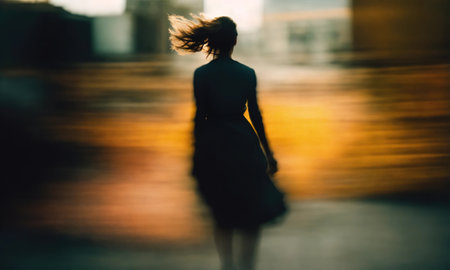 Blurry motion silhouette of a girl with long hair. ai generative.の素材
