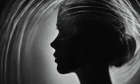 Blurry motion silhouette of a girl with long hair. ai generative.の素材