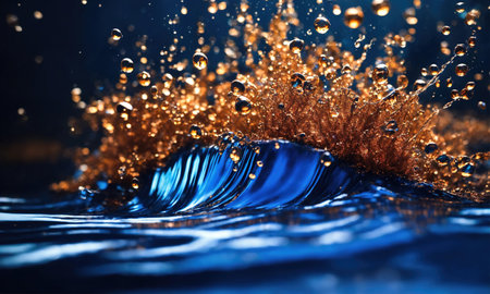 abstract background with golden and blue paint splashes. ai generative.の素材