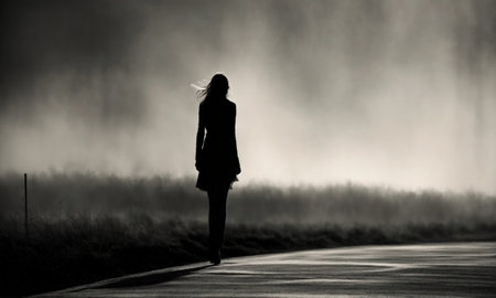 Blurry motion silhouette of a girl with long hair. ai generative.の素材