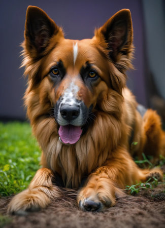 dog in a colorful wig. Selective focus. Toned. ai generative.の素材