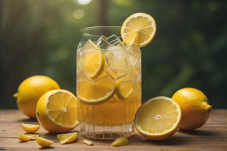 Glass of lemonade with fresh lemons. ai generativeの素材