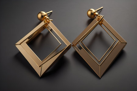 Earrings made of gold on a solid color background close up. ai generativeの素材