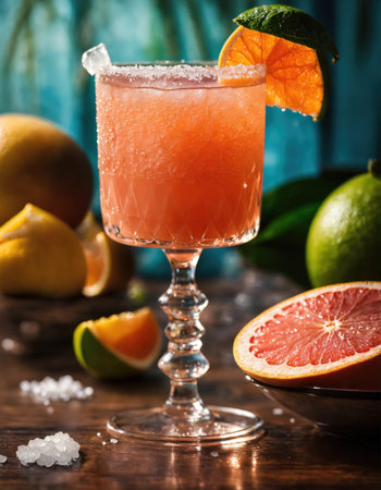 Alcoholic cocktail with grapefruit and ice. Selective focus. ai generative.の素材