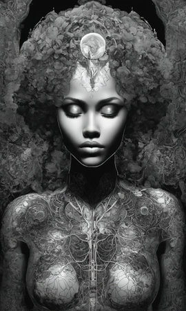 Psychedelic photo of a woman. Abstract Illustration. Vector illustration. ai generative.の素材