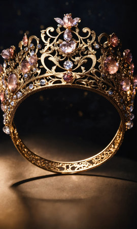 low key image of beautiful queen/king crown. vintage filtered. fantasy medieval period. selective focus. ai generative.の素材