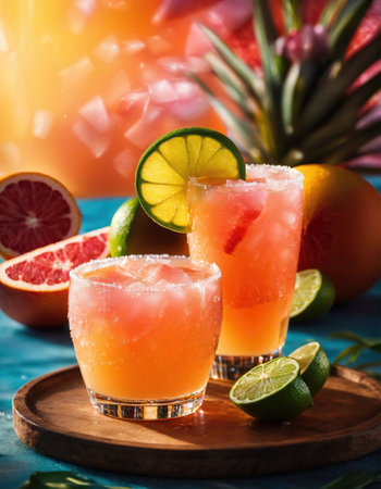 Alcoholic cocktail with grapefruit and ice. Selective focus. ai generative.の素材