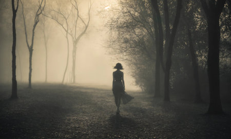 Blurry motion silhouette of a girl with long hair. ai generative.の素材