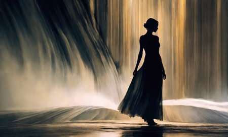 Blurry motion silhouette of a girl with long hair. ai generative.の素材