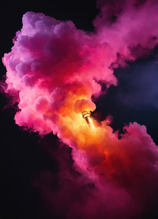 Colorful cloud with smoke on black background. ai generative.の素材