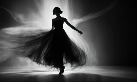 Blurry motion silhouette of a girl with long hair. ai generative.の素材