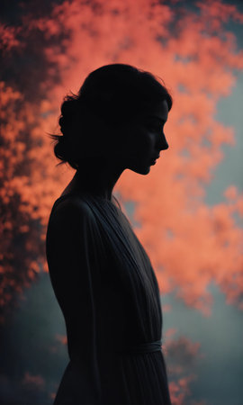 Blurry motion silhouette of a girl with long hair. ai generative.の素材