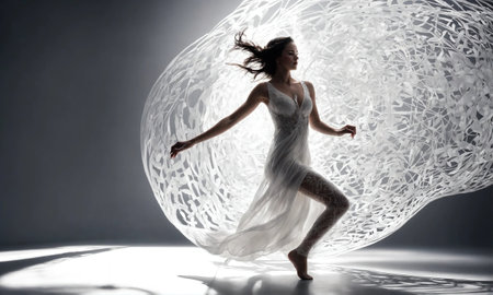 Beautiful ballerina in long dress dancing. ai generative.の素材