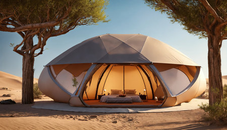 Camping tent in the desert at sunset. ai generative.の素材