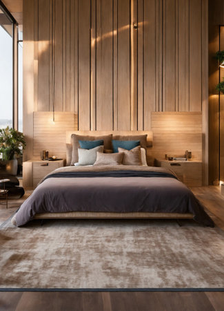 interior of classic bedroom, comfortable king size bed. ai generativeの素材