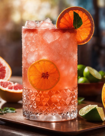 Alcoholic cocktail with grapefruit and ice. Selective focus. ai generative.の素材