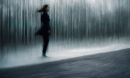 Blurry motion silhouette of a girl with long hair. ai generative.の素材