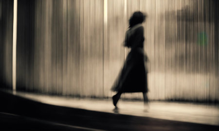 Blurry motion silhouette of a girl with long hair. ai generative.の素材