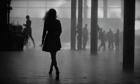 Blurry motion silhouette of a girl with long hair. ai generative.の素材