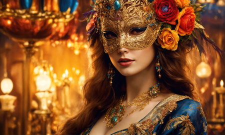 Beautiful young woman in a Venetian mask at the masquerade. ai generative.の素材