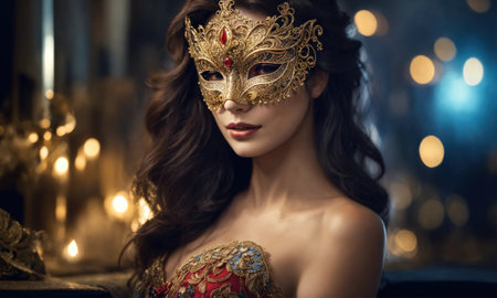 Beautiful young woman in a Venetian mask at the masquerade. ai generative.の素材