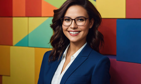 Young happy cheerful professional business woman looking at camera. ai generative.の素材