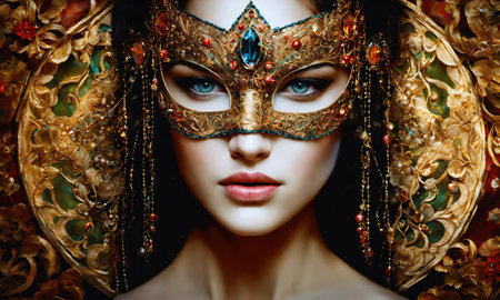 Beautiful young woman in a Venetian mask at the masquerade. ai generative.の素材