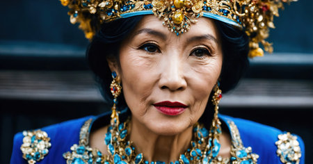 60 year old Asian female model in Paris Fashion Week. ai generative.の素材