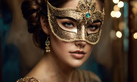 Beautiful young woman in a Venetian mask at the masquerade. ai generative.の素材