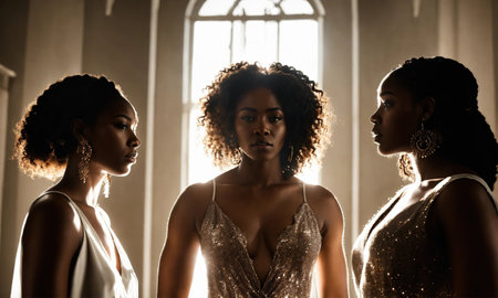 Group of african american women posing in studio. Fashion shot. ai generative.の素材