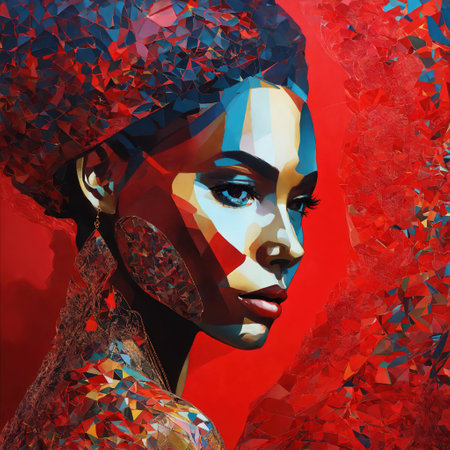 Fashion art portrait of a beautiful woman in a red dress. ai generative.の素材