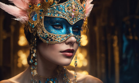 Beautiful young woman in a Venetian mask at the masquerade. ai generative.の素材