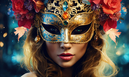 Beautiful young woman in a Venetian mask at the masquerade. ai generative.の素材