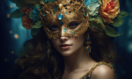Beautiful young woman in a Venetian mask at the masquerade. ai generative.の素材