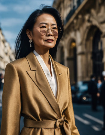 60 year old Asian female model in Paris Fashion Week. ai generative.の素材