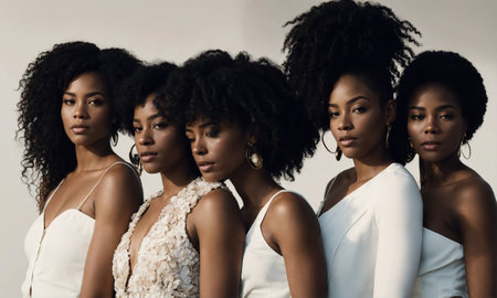 Group of african american women posing in studio. Fashion shot. ai generative.の素材