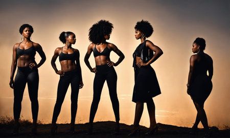 Group of african american women posing in studio. Fashion shot. ai generative.の素材