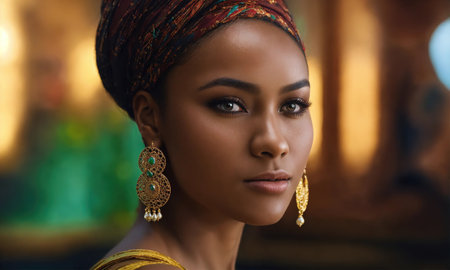 Portrait of beautiful african american businesswoman standing in office. ai generative.の素材