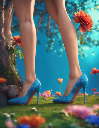 Sensuous female legs in high heeled shoes. ai generative.の素材