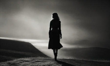 Blurry motion silhouette of a girl with long hair. ai generative.の素材