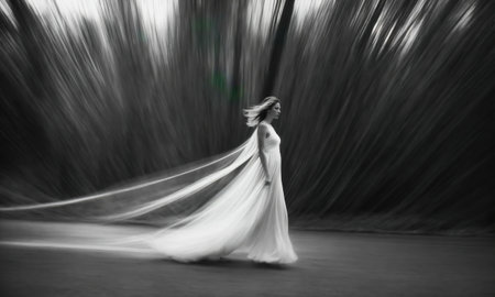 Blurry motion silhouette of a girl with long hair. ai generative.の素材