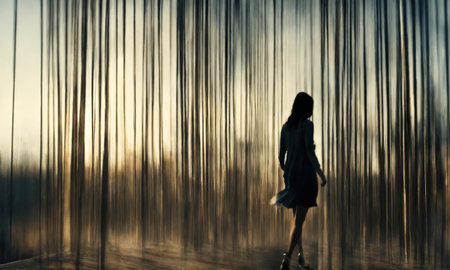 Blurry motion silhouette of a girl with long hair. ai generative.の素材