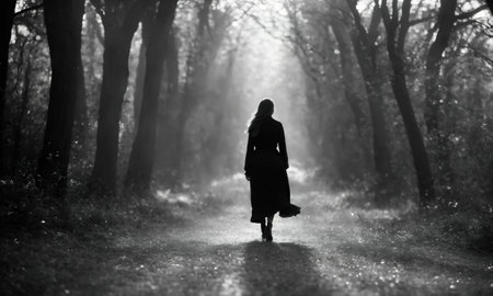 Blurry motion silhouette of a girl with long hair. ai generative.の素材