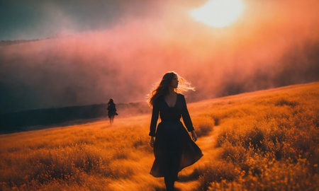 Blurry motion silhouette of a girl with long hair. ai generative.の素材