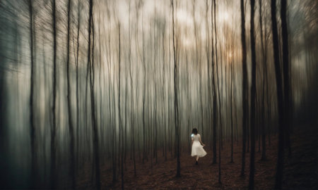 Blurry motion silhouette of a girl with long hair. ai generative.の素材